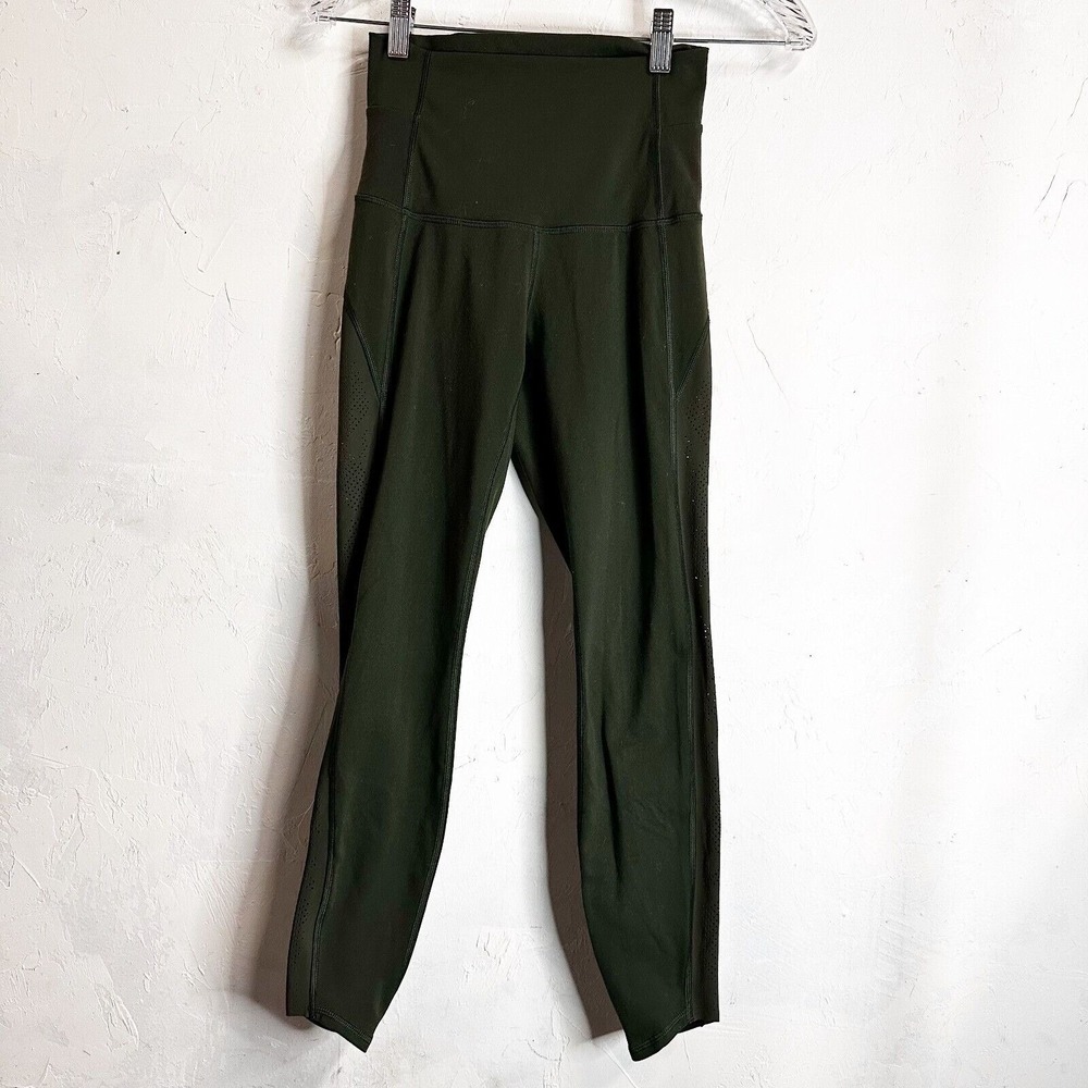 Lululemon Time to Sweat Crop Green Leggings Side Pockets Womens 4 25" Yoga Gym